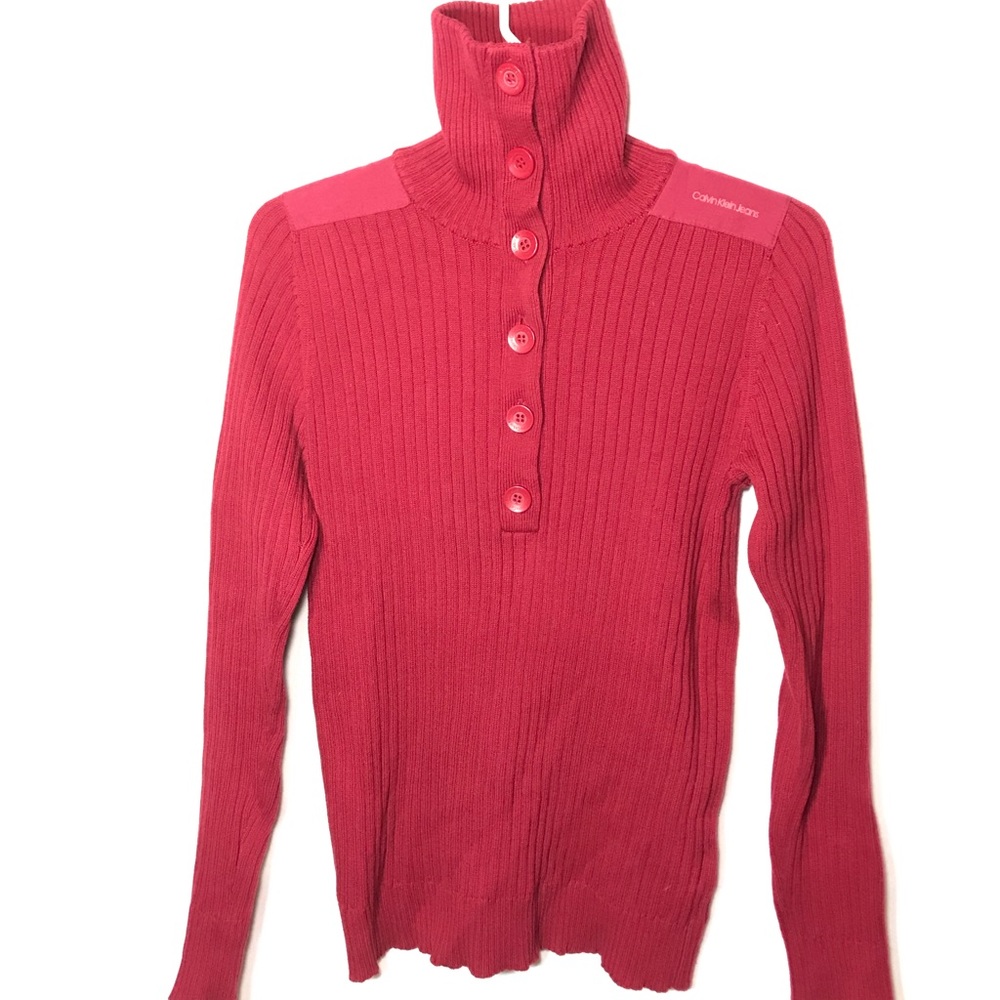 Calvin Klein Jeans 100% cotton dark red turtleneck sweater Size L